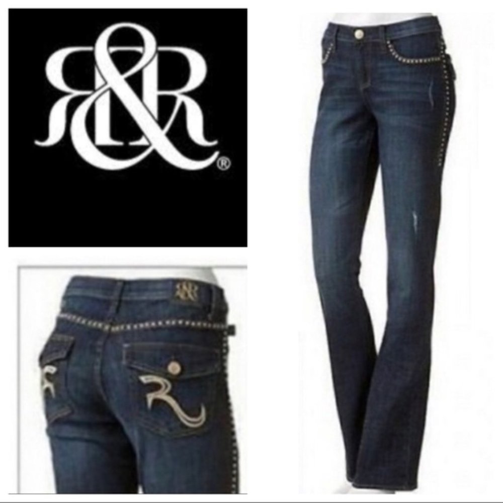 Rock & Republic Gold Studded Light Distressed Kassandra Jeans Size 8